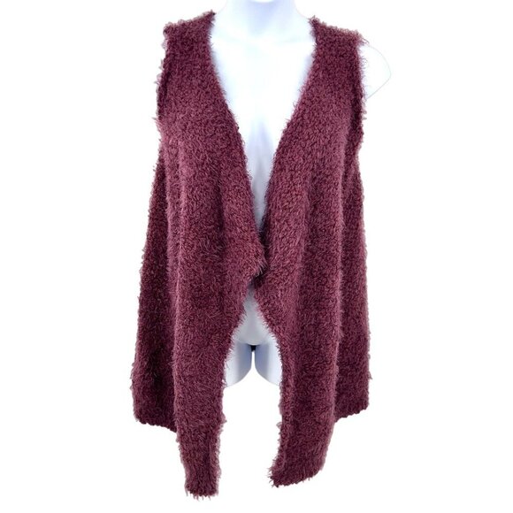 L Love Sweaters - L LOVE PURPLE SOFT FUZZY SLEEVELESS VEST CARDIGAN SWEATER - S/M